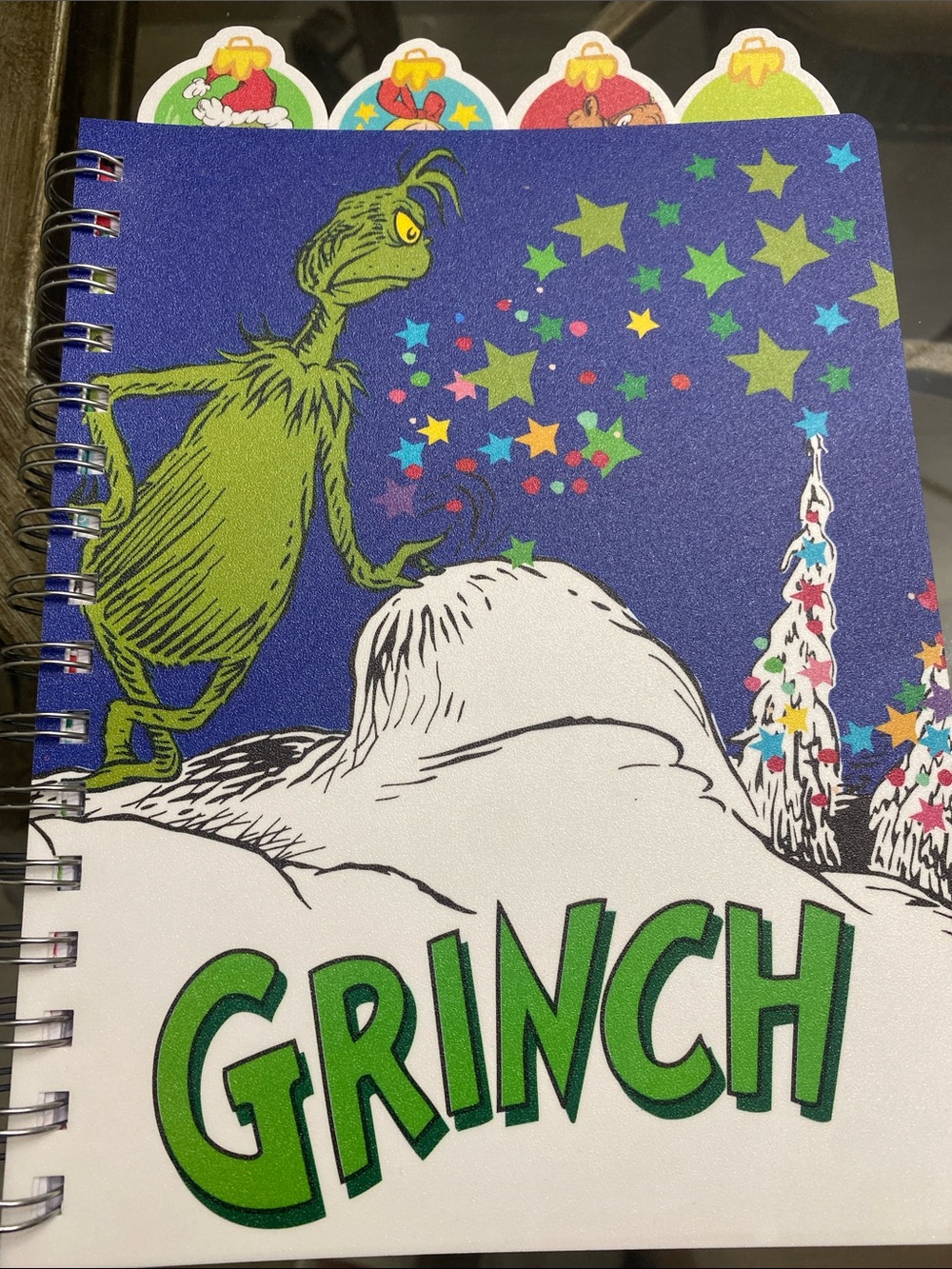 The Grinch Spiral journal Notebook with top tabs 96 sheets. NWT
